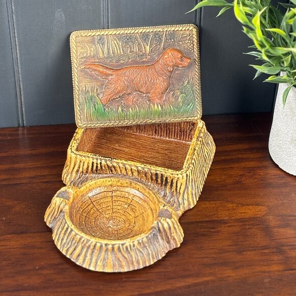 Vintage Syroco Style Irish Setter Ashtray or Trinket Dish or Ring Box - Picture 1 of 16